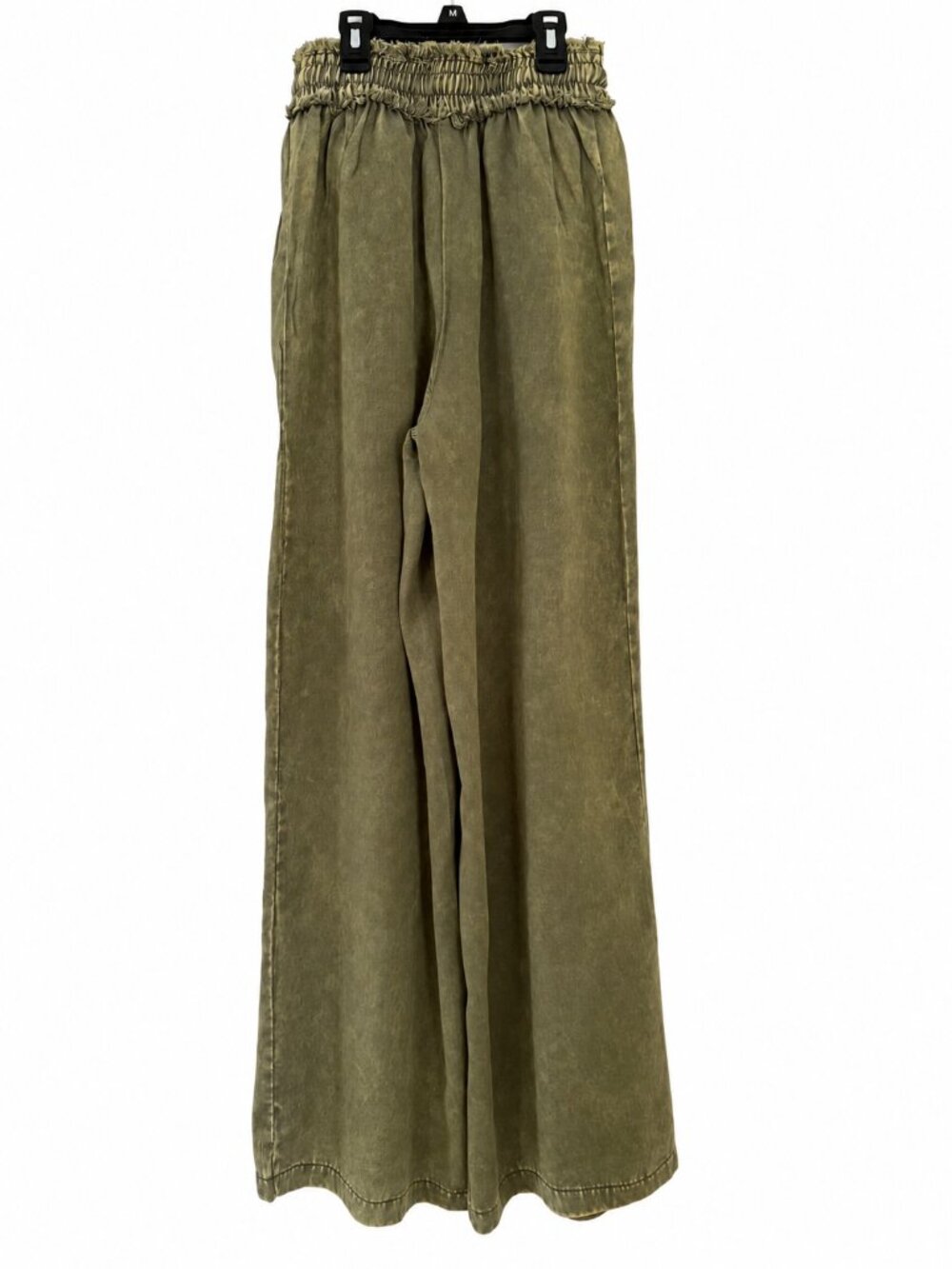 Zenana 100% Tencel Mineral Wash Coastal Wide Leg Boho Flowy Pants Olive Boho NWT - Picture 8 of 12